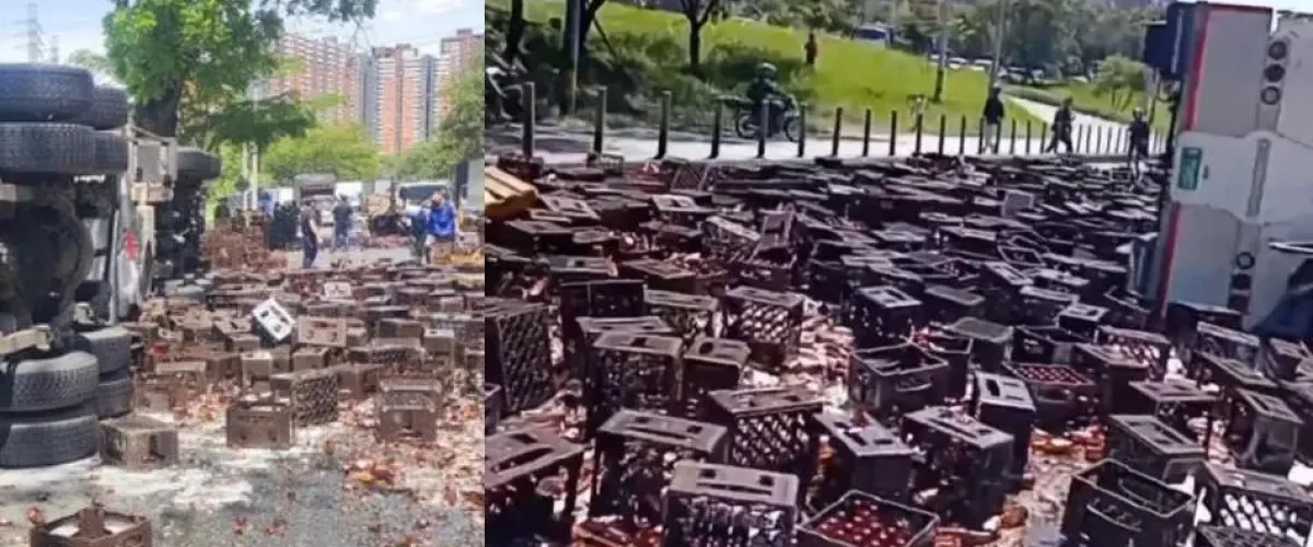 Camión con cerveza se volca en Bello