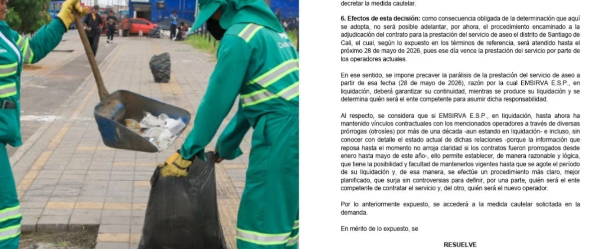 Emsirva responde a ultimátum por contratos de aseo en Cali