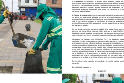 Emsirva responde a ultimátum por contratos de aseo en Cali